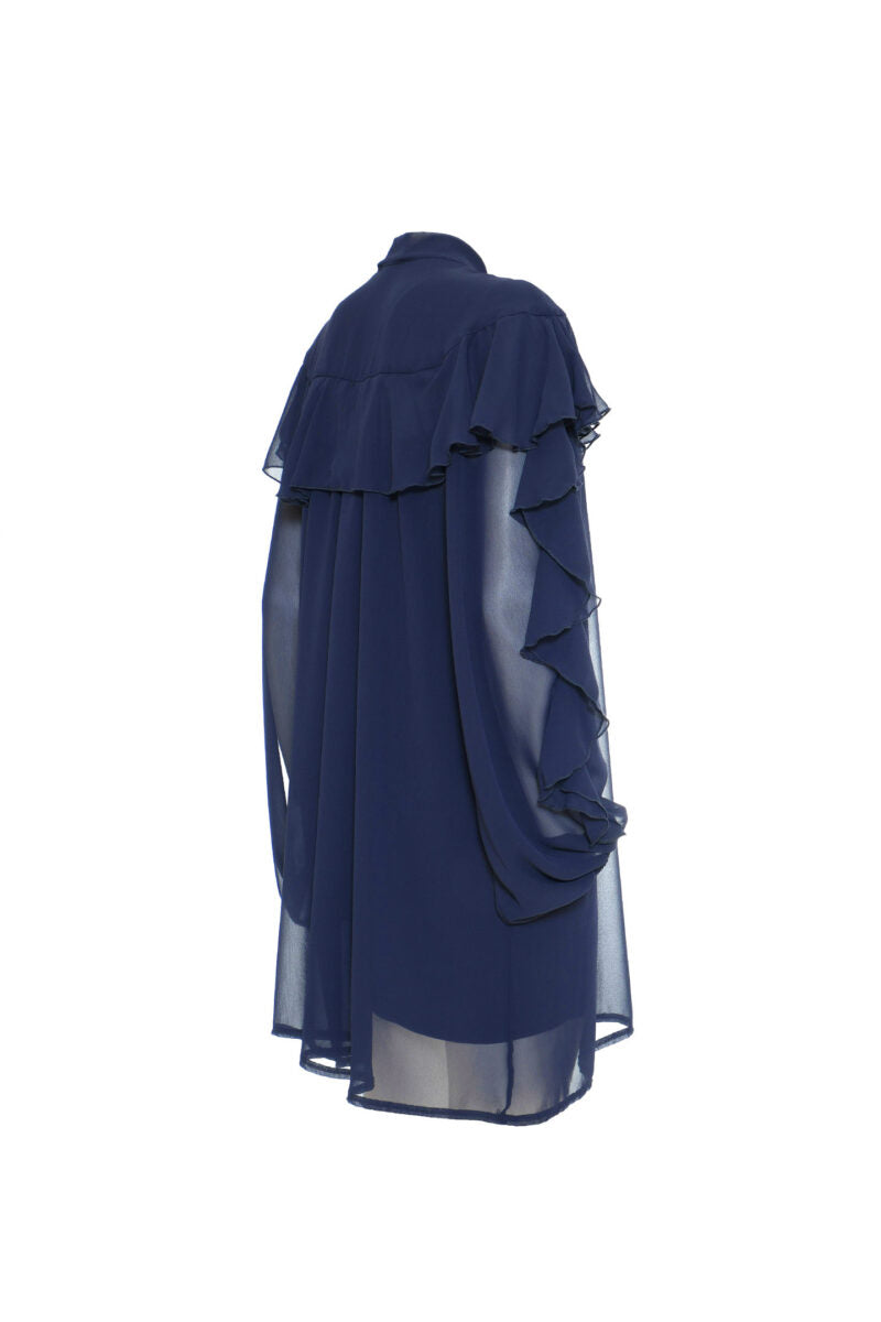 ABITO CON ROUCHES E VOLANT IN CHIFFON